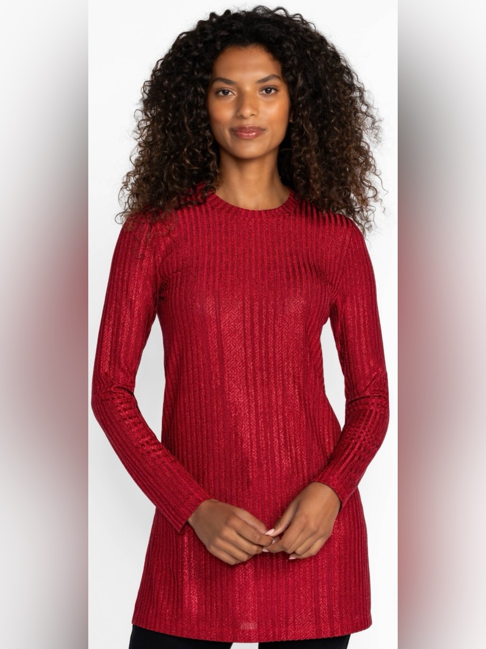 Bright Red Shimmery Long Sleeve tunic